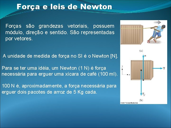 Força e leis de Newton Forças são grandezas vetoriais, possuem módulo, direção e sentido. Força e leis de Newton Forças são grandezas vetoriais, possuem módulo, direção e sentido.