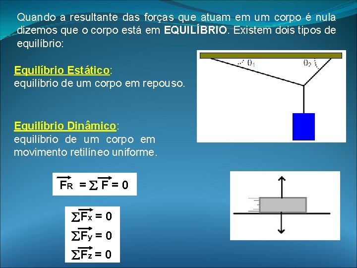 Quando a resultante das forças que atuam em um corpo é nula dizemos que Quando a resultante das forças que atuam em um corpo é nula dizemos que
