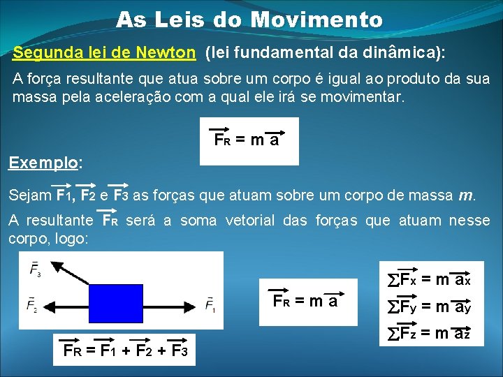 As Leis do Movimento Segunda lei de Newton (lei fundamental da dinâmica): A força As Leis do Movimento Segunda lei de Newton (lei fundamental da dinâmica): A força