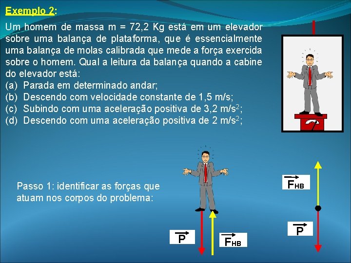Exemplo 2: Um homem de massa m = 72, 2 Kg está em um Exemplo 2: Um homem de massa m = 72, 2 Kg está em um