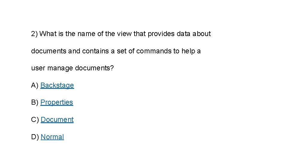 2) What is the name of the view that provides data about documents and