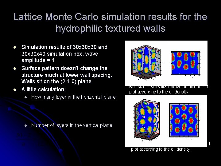Lattice Monte Carlo simulation results for the hydrophilic textured walls l l l Simulation