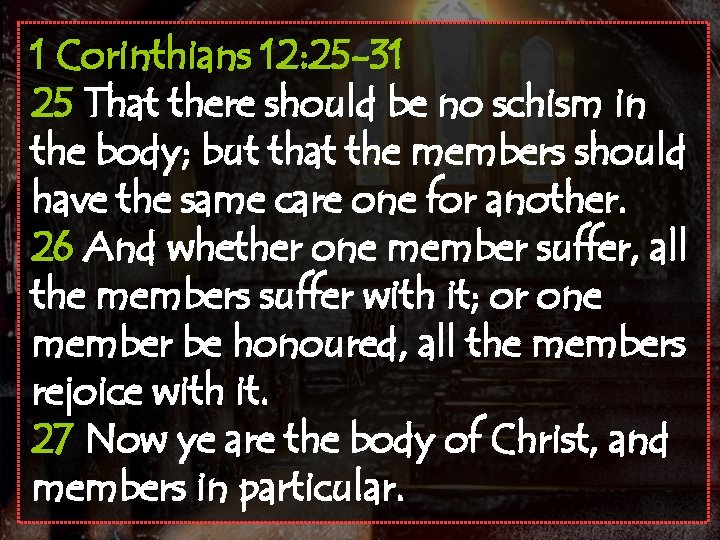 1 Corinthians 12: 25 -31 25 That there should be no schism in the