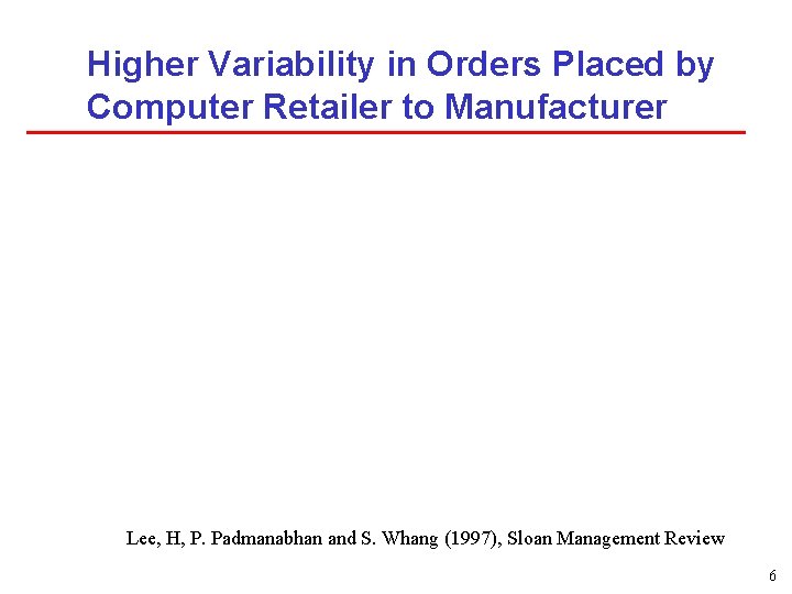 Higher Variability in Orders Placed by Computer Retailer to Manufacturer Lee, H, P. Padmanabhan
