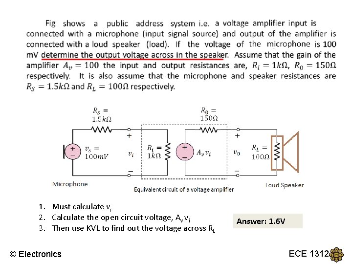 1. Must calculate vi 2. Calculate the open circuit voltage, Av vi 3. Then