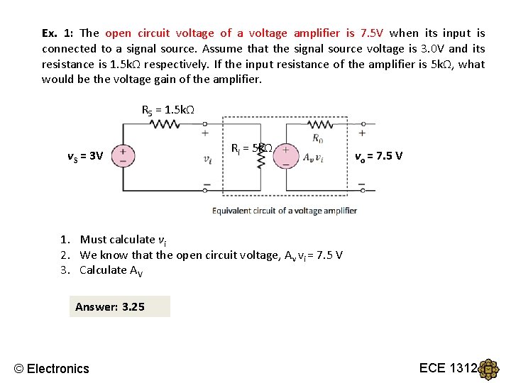 Ex. 1: The open circuit voltage of a voltage amplifier is 7. 5 V