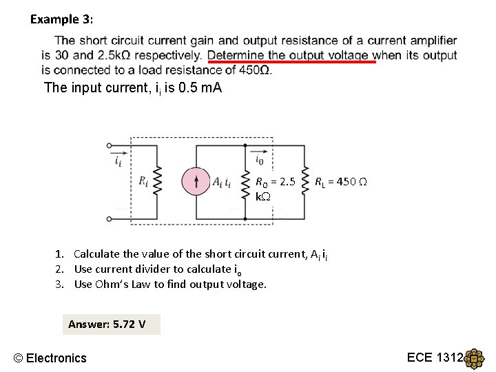 Example 3: The input current, ii is 0. 5 m. A RO = 2.