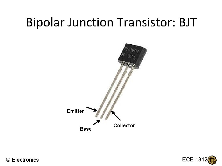Bipolar Junction Transistor: BJT Emitter Base © Electronics Collector ECE 1312 