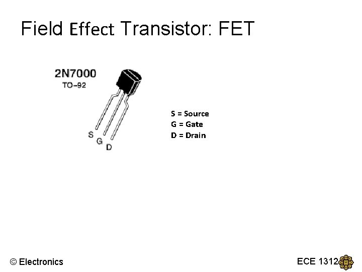 Field Effect Transistor: FET S = Source G = Gate D = Drain ©