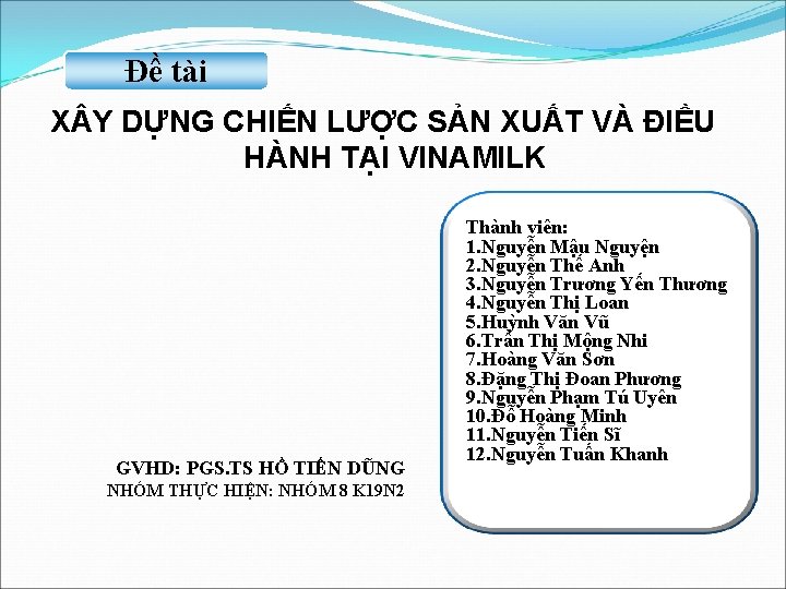 Đề tài X Y DỰNG CHIẾN LƯỢC SẢN XUẤT VÀ ĐIỀU HÀNH TẠI VINAMILK