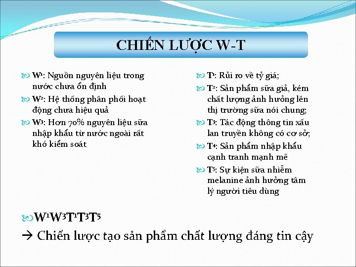 CHIẾN LƯỢC W-T W 1: Nguồn nguyên liệu trong nước chưa ổn định W