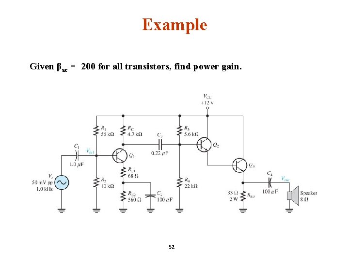Example Given βac = 200 for all transistors, find power gain. 52 