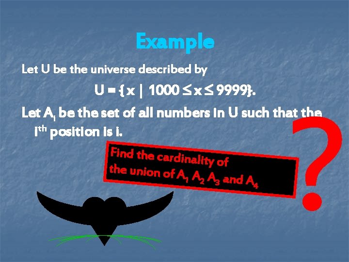 Example Let U be the universe described by U = { x | 1000 Example Let U be the universe described by U = { x | 1000