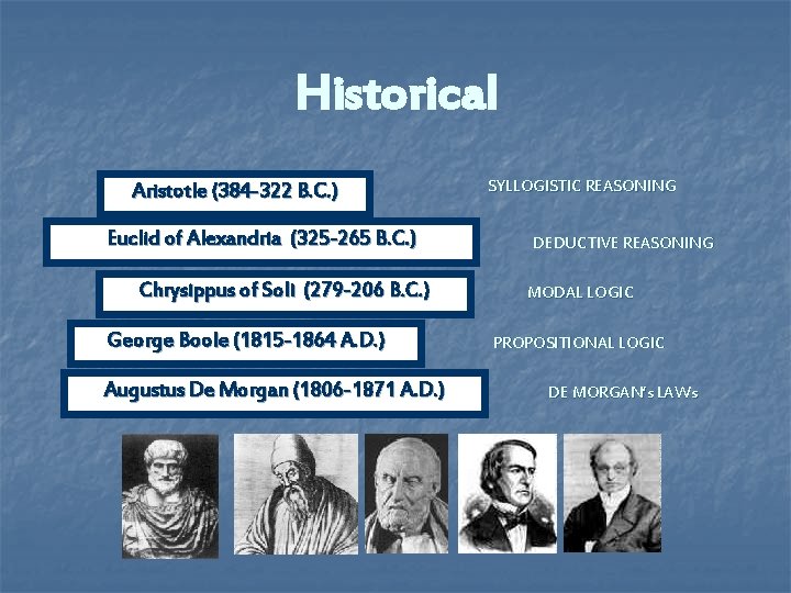 Historical Aristotle (384 -322 B. C. ) Euclid of Alexandria (325 -265 B. C. Historical Aristotle (384 -322 B. C. ) Euclid of Alexandria (325 -265 B. C.