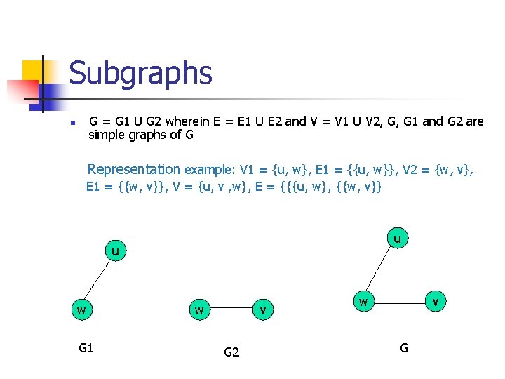 Subgraphs G = G 1 U G 2 wherein E = E 1 U