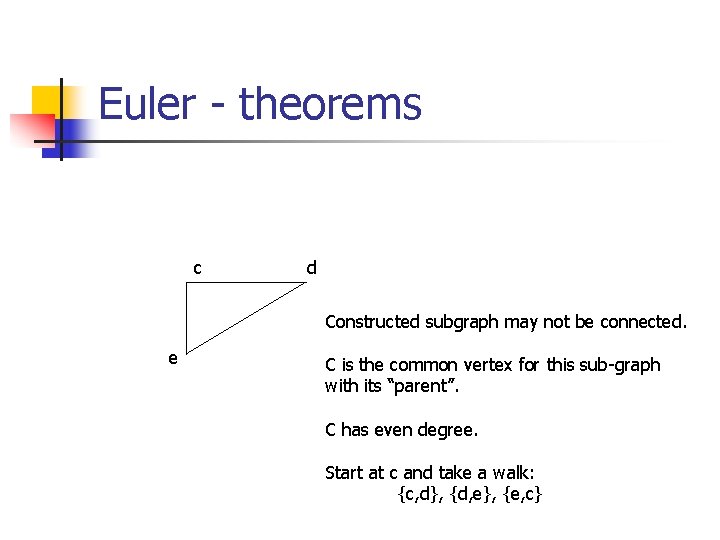Euler - theorems c d Constructed subgraph may not be connected. e C is