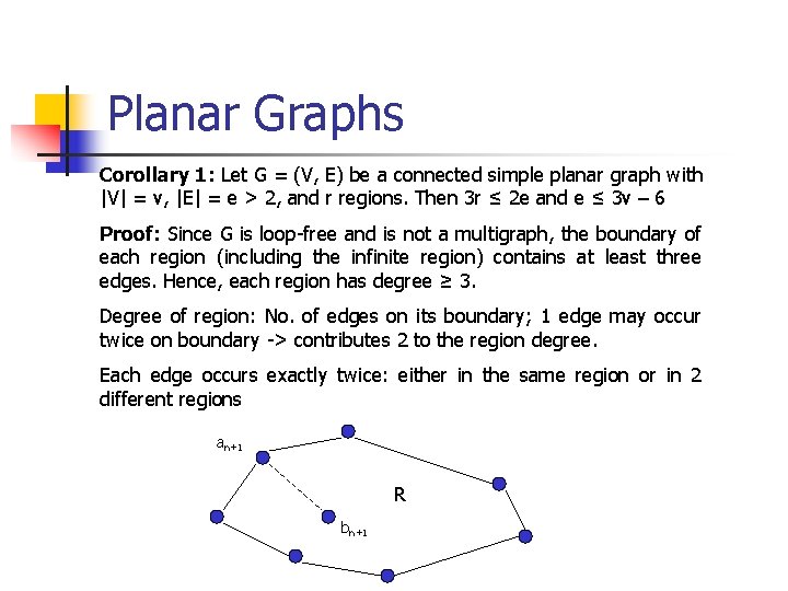 Planar Graphs Corollary 1: Let G = (V, E) be a connected simple planar