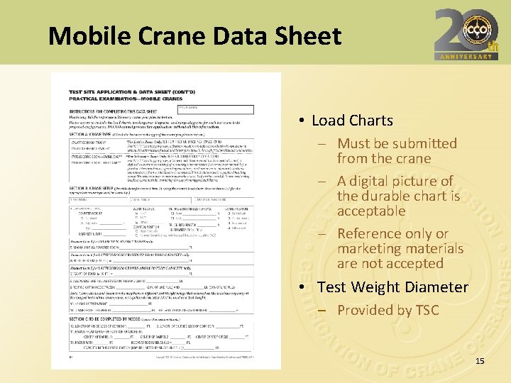 Mobile Crane Data Sheet • Load Charts – Must be submitted from the crane