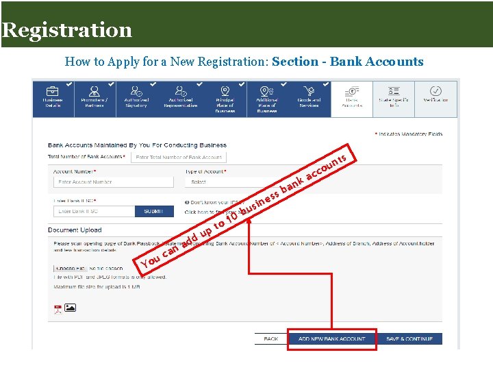 Registration for Taxpayers Registration How to Apply for a New Registration: Section - Bank