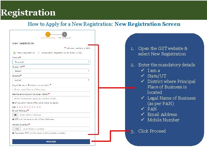 Registration for Taxpayers Registration How to Apply for a New Registration: New Registration Screen