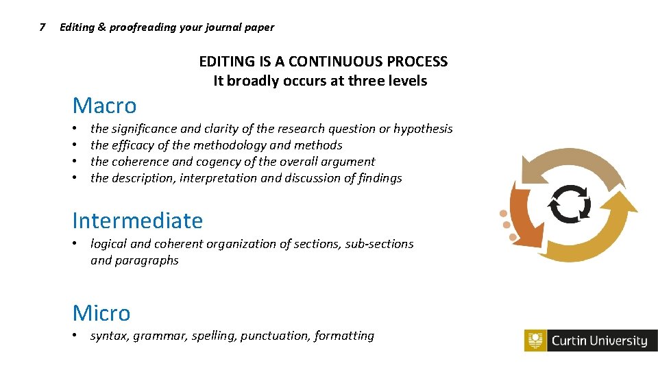 7 Editing & proofreading your journal paper EDITING IS A CONTINUOUS PROCESS It broadly