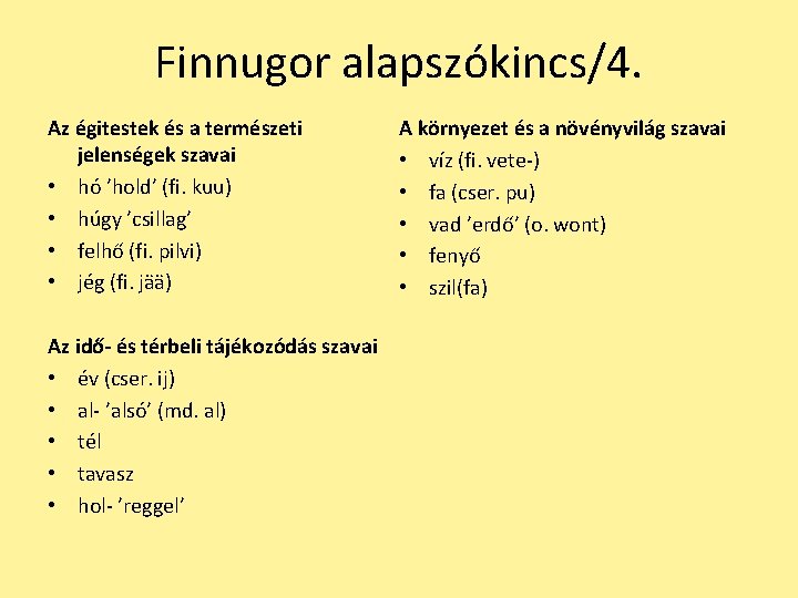 Finnugor alapszókincs/4. Az égitestek és a természeti jelenségek szavai • hó ’hold’ (fi. kuu)