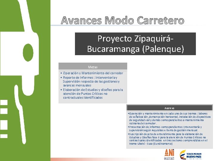 Proyecto ZipaquiráBucaramanga (Palenque) Metas • Operación y Mantenimiento del corredor • Reporte de Informes