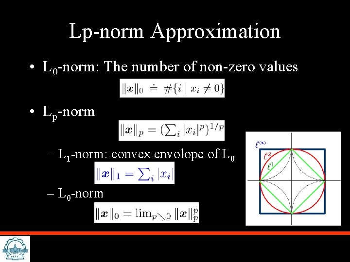 Lp-norm Approximation • L 0 -norm: The number of non-zero values • Lp-norm –