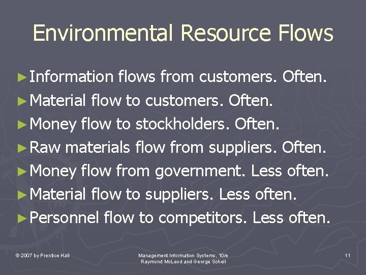 Environmental Resource Flows ► Information flows from customers. Often. ► Material flow to customers.