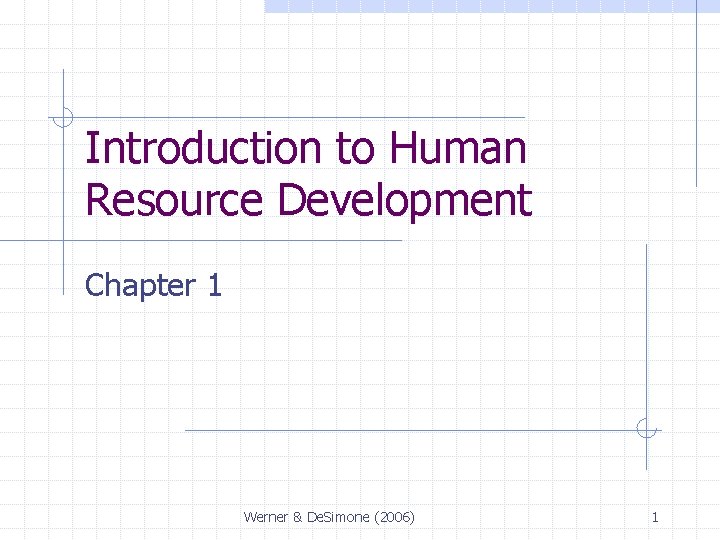 Introduction to Human Resource Development Chapter 1 Werner & De. Simone (2006) 1 