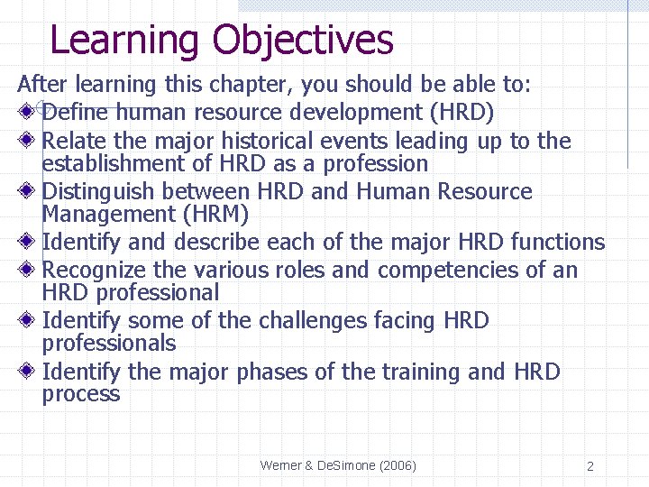 Learning Objectives After learning this chapter, you should be able to: Define human resource