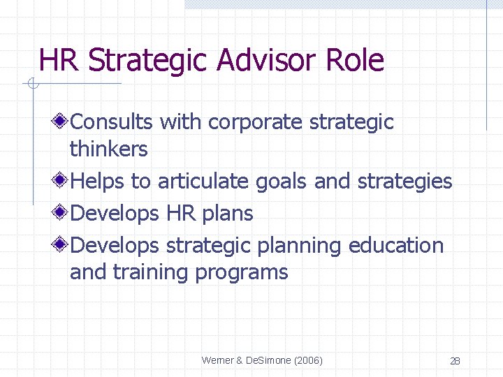 HR Strategic Advisor Role Consults with corporate strategic thinkers Helps to articulate goals and
