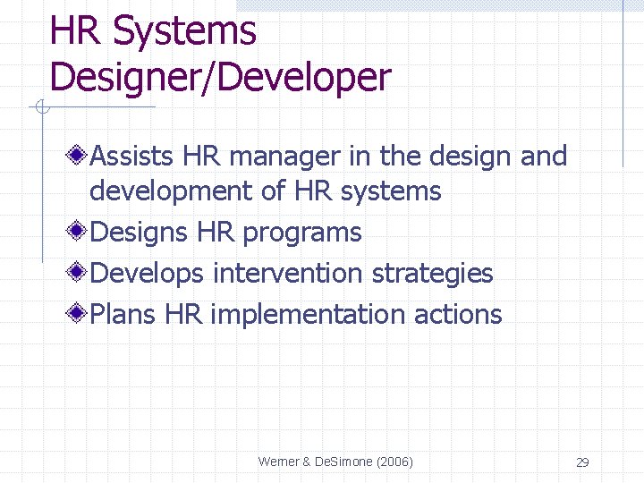 HR Systems Designer/Developer Assists HR manager in the design and development of HR systems