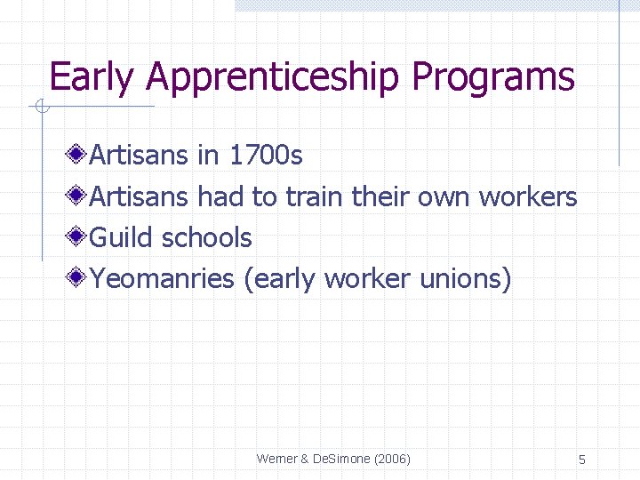 Early Apprenticeship Programs Artisans in 1700 s Artisans had to train their own workers