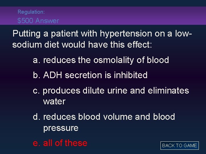 Regulation: $500 Answer Putting a patient with hypertension on a lowsodium diet would have