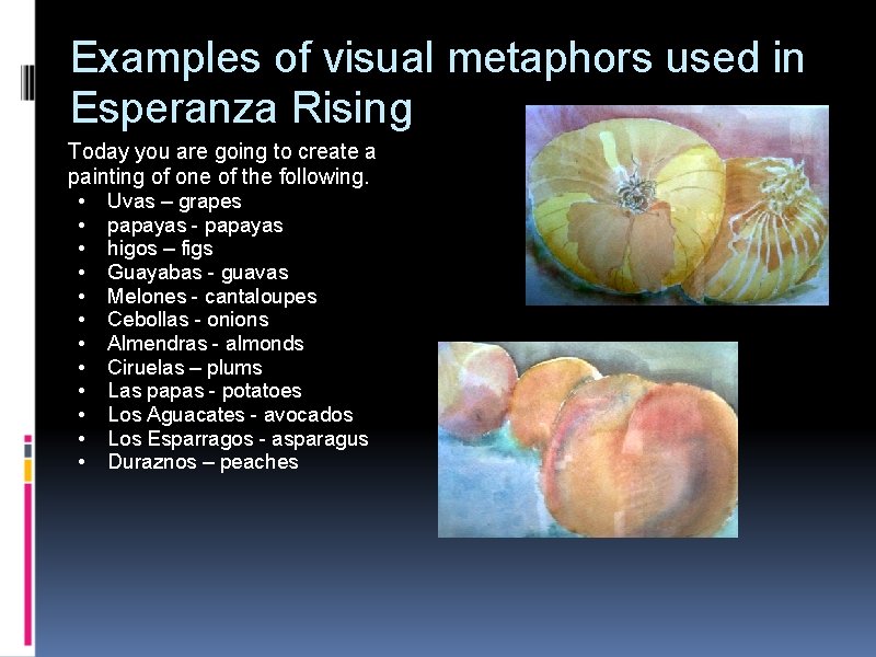 Examples of visual metaphors used in Esperanza Rising Today you are going to create