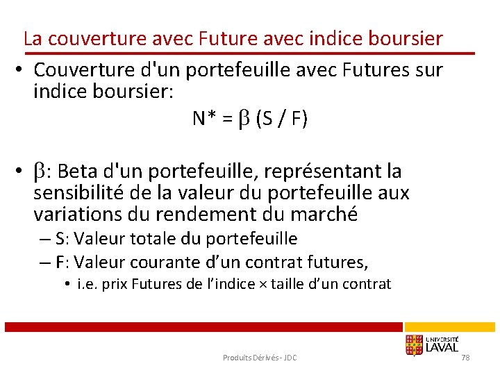 La couverture avec Future avec indice boursier • Couverture d'un portefeuille avec Futures sur