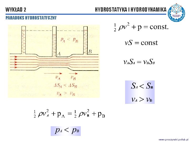 WYKŁAD 2 HYDROSTATYKA I HYDRODYNAMIKA PARADOKS HYDROSTATYCZNY www. proszynski. pollub. pl WYKŁAD 2 HYDROSTATYKA I HYDRODYNAMIKA PARADOKS HYDROSTATYCZNY www. proszynski. pollub. pl