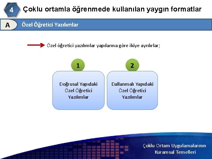 4 A Çoklu ortamla öğrenmede kullanılan yaygın formatlar Özel Öğretici Yazılımlar Özel öğretici yazılımlar