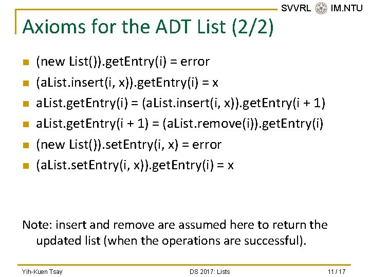 Axioms for the ADT List (2/2) n n n SVVRL @ IM. NTU (new