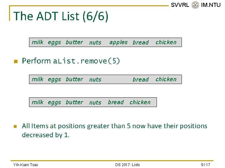 SVVRL @ IM. NTU The ADT List (6/6) milk eggs butter n n nuts