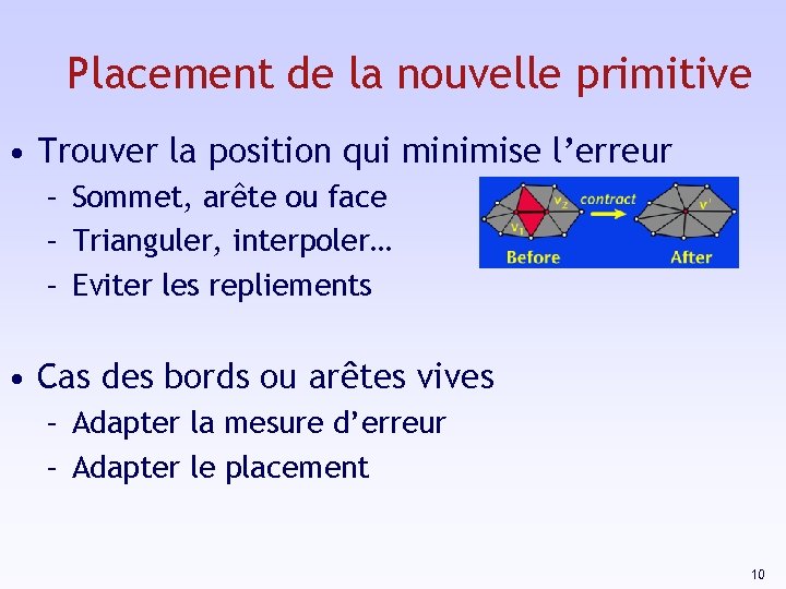 Placement de la nouvelle primitive • Trouver la position qui minimise l’erreur – Sommet,