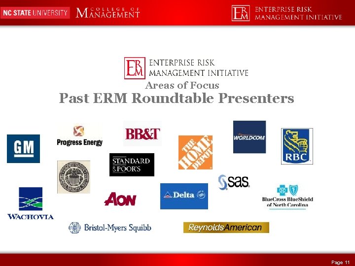 Areas of Focus Past ERM Roundtable Presenters Page 11 