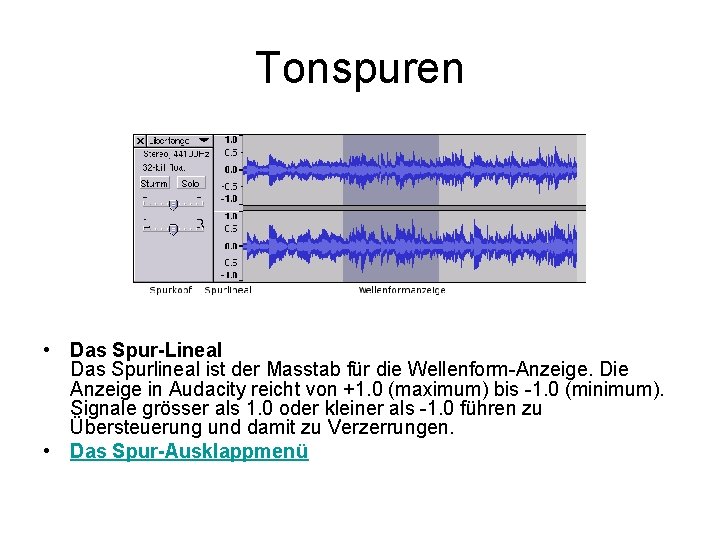 Tonspuren • Das Spur-Lineal Das Spurlineal ist der Masstab für die Wellenform-Anzeige. Die Anzeige