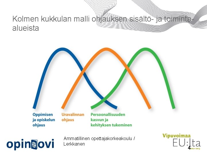 Kolmen kukkulan malli ohjauksen sisältö- ja toimintaalueista Ammatillinen opettajakorkeakoulu / Lerkkanen 4 