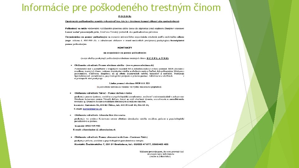 Informácie pre poškodeného trestným činom 