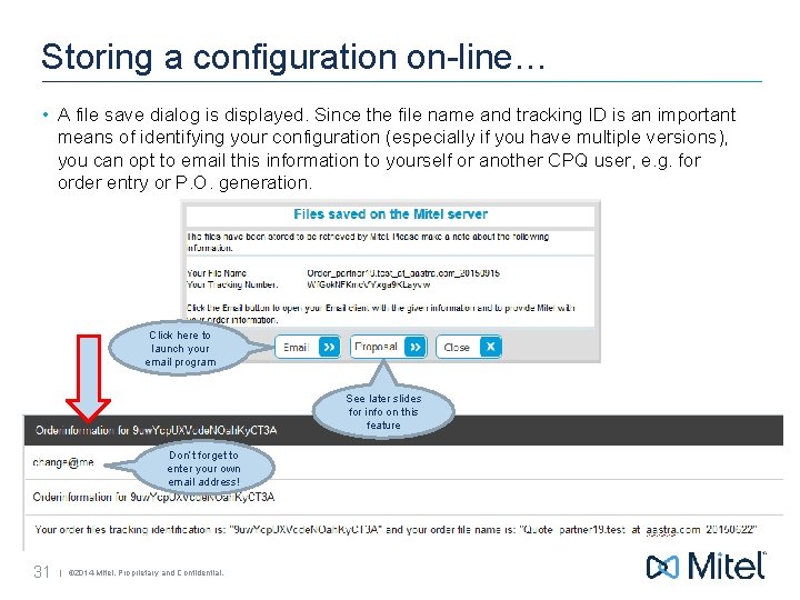 Storing a configuration on-line… • A file save dialog is displayed. Since the file