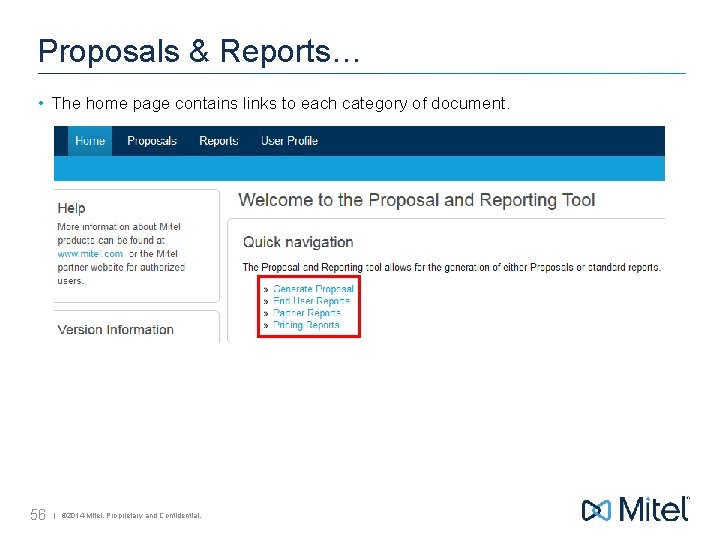 Proposals & Reports… • The home page contains links to each category of document.