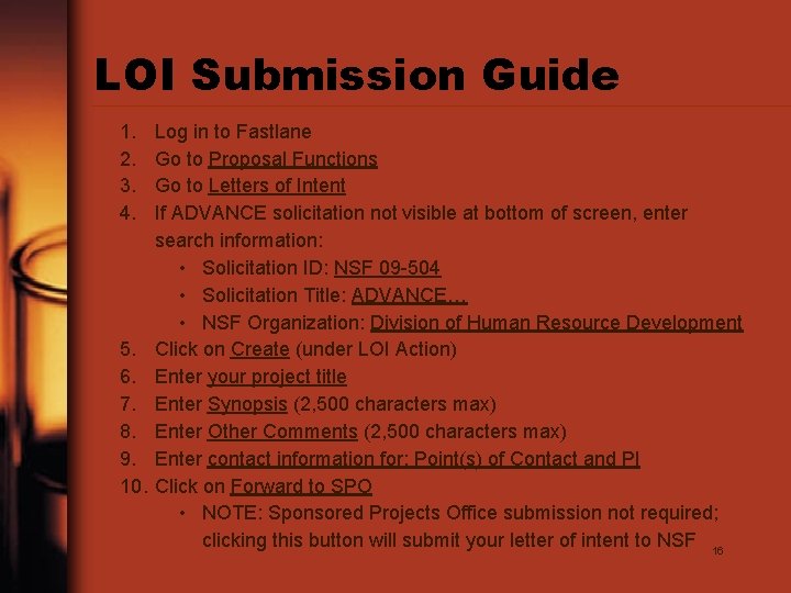 LOI Submission Guide 1. 2. 3. 4. 5. 6. 7. 8. 9. 10. Log