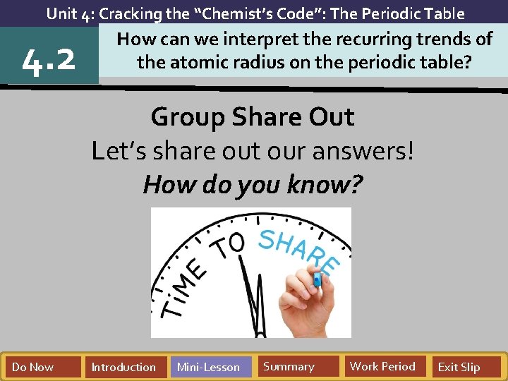 Unit 4: Cracking the “Chemist’s Code”: The Periodic Table 4. 2 How can we Unit 4: Cracking the “Chemist’s Code”: The Periodic Table 4. 2 How can we